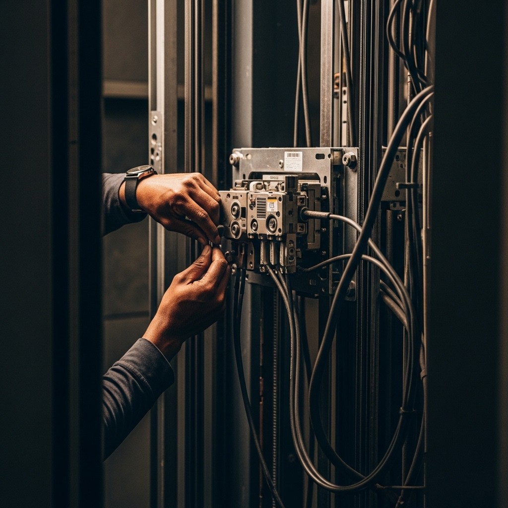 technician working on an elevator