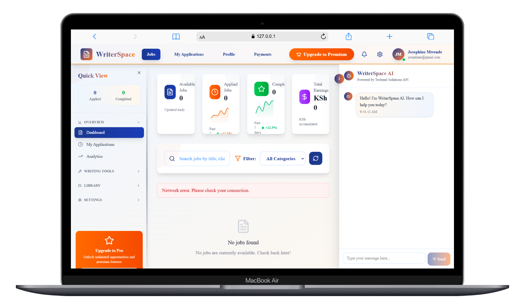 WriterSpace Dashboard  - User