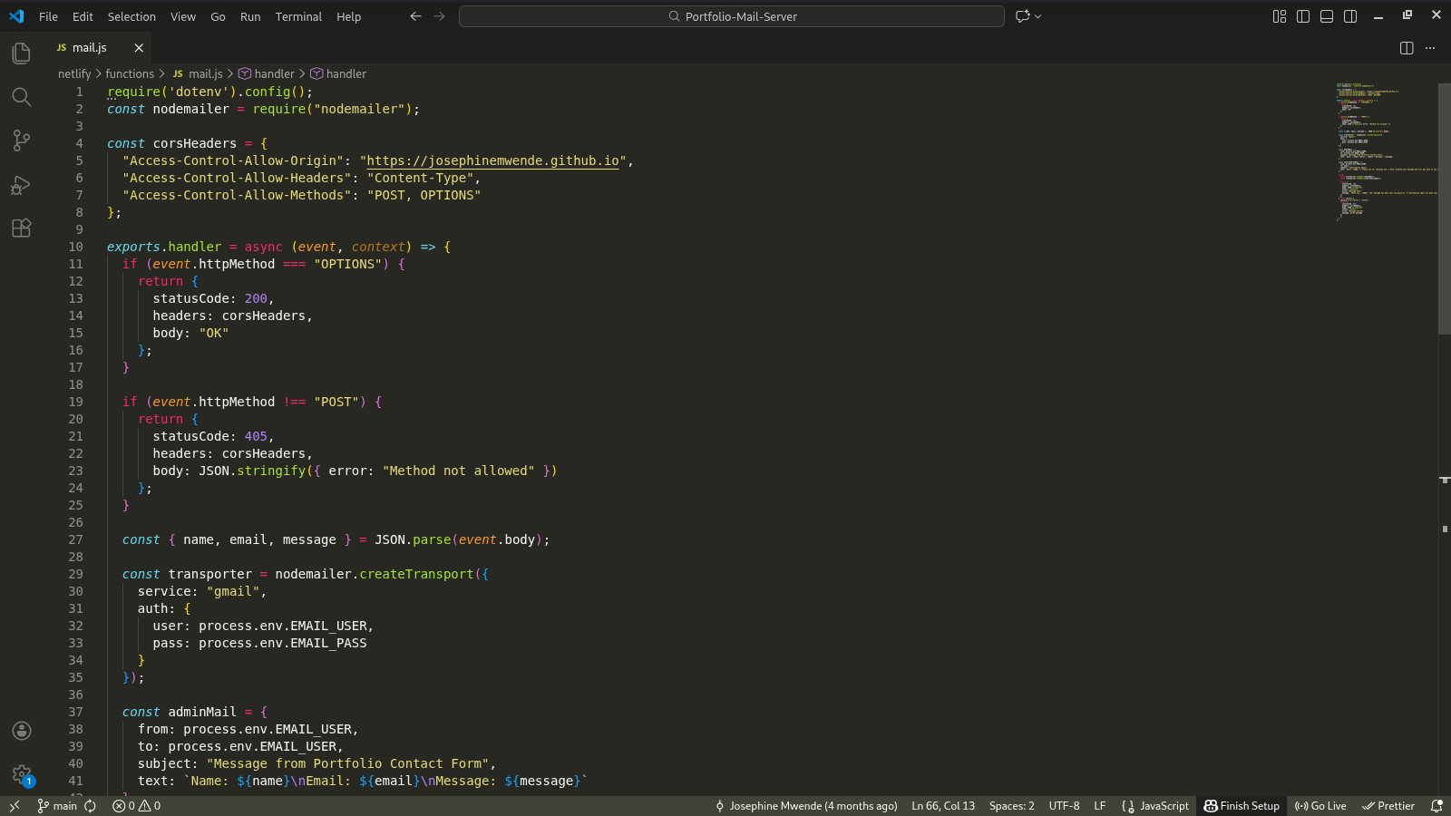 Preview-code of the node mailer
